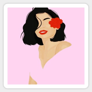 Lady with Red Flower Sticker